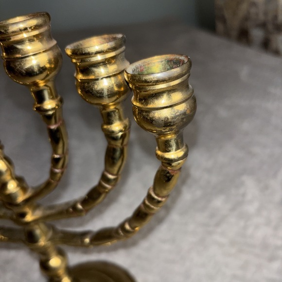 Vintage Menorah 7 Arm 10" Rotating Swing Arms Heavy Solid Brass Candelabra - Picture 6 of 10